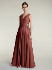 Col En V Mousseline Robes Avec Dentelle Dos terracotta