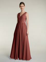 Col En V Mousseline Robes Avec Dentelle Dos terracotta Grande Taille