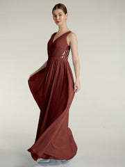Col En V Mousseline Robes Avec Dentelle Dos terracotta Grande Taille