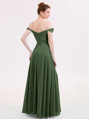 Robe avec Hors de l'épaule Mousseline et Dentelle Empire Olive Verte