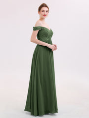 Robe avec Hors de l'épaule Mousseline et Dentelle Empire Olive Verte Grande Taille