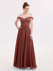 Robe avec Hors de l'épaule Mousseline et Dentelle Empire terracotta Grande Taille