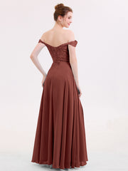 Robe avec Hors de l'épaule Mousseline et Dentelle Empire terracotta Grande Taille