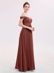 Robe avec Hors de l'épaule Mousseline et Dentelle Empire terracotta Grande Taille