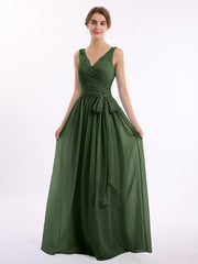 Dentelle Bretelles Longue Mousseline Robes Avec Nœud Ceinture Olive Verte Grande Taille