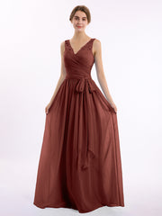 Dentelle Bretelles Longue Mousseline Robes Avec Nœud Ceinture terracotta