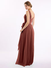 Dentelle Bretelles Longue Mousseline Robes Avec Nœud Ceinture terracotta Grande Taille