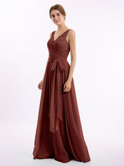 Dentelle Bretelles Longue Mousseline Robes Avec Nœud Ceinture terracotta Grande Taille