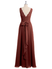 Dentelle Bretelles Longue Mousseline Robes Avec Nœud Ceinture terracotta Grande Taille