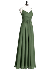 Empire Robe Demoiselle d'honneur avec Spaghetti Bretelle Olive Verte