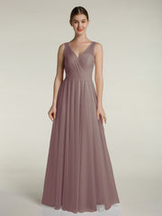 Illusion Col En V Tulle Robes Longues Dusk