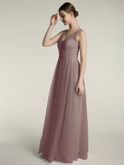 Illusion Col En V Tulle Robes Longues Dusk