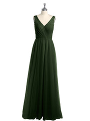 Illusion Col En V Tulle Robes Longues Olive Verte