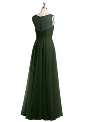 Illusion Col En V Tulle Robes Longues Olive Verte