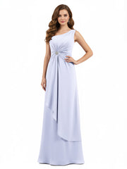 Une Epaule Mousseline Robe avec Jupe Cascade Lavande