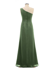 Une Epaule Mousseline Robe avec Jupe Cascade Olive Verte Grande Taille