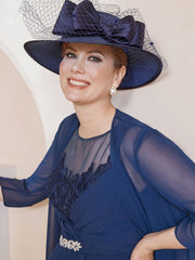 Robe en Mousseline à Col Illusion avec Veste Bleu Marine