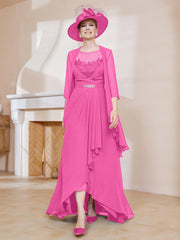 Robe en Mousseline à Col Illusion avec Veste Azalée Grande Taille