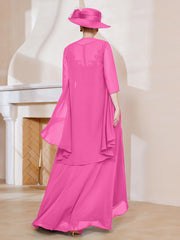 Robe en Mousseline à Col Illusion avec Veste Azalée