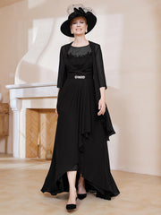 Robe en Mousseline à Col Illusion avec Veste Noir