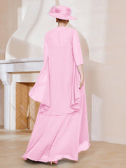 Robe en Mousseline à Col Illusion avec Veste Rose Bonbon