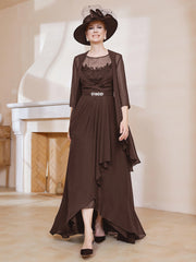 Robe en Mousseline à Col Illusion avec Veste Chocolat