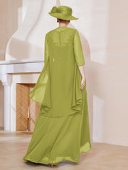 Robe en Mousseline à Col Illusion avec Veste Trèfle Grande Taille