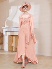Robe en Mousseline à Col Illusion avec Veste Corail Grande Taille