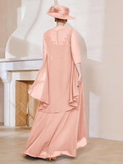 Robe en Mousseline à Col Illusion avec Veste Corail