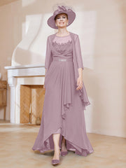 Robe en Mousseline à Col Illusion avec Veste Dusk