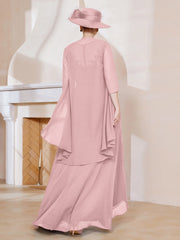 Robe en Mousseline à Col Illusion avec Veste Rose Poudré