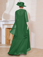 Robe en Mousseline à Col Illusion avec Veste Emeraude
