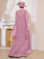 Robe en Mousseline à Col Illusion avec Veste Flamant