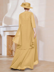 Robe en Mousseline à Col Illusion avec Veste Or