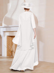 Robe en Mousseline à Col Illusion avec Veste Ivoire