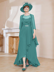 Robe en Mousseline à Col Illusion avec Veste Jade Grande Taille