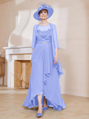 Robe en Mousseline à Col Illusion avec Veste Lavande Grande Taille