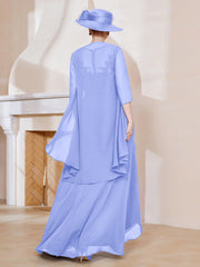 Robe en Mousseline à Col Illusion avec Veste Lavande Grande Taille