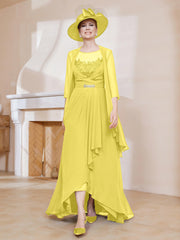 Robe en Mousseline à Col Illusion avec Veste Citron Grande Taille