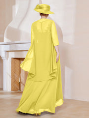 Robe en Mousseline à Col Illusion avec Veste Citron Grande Taille
