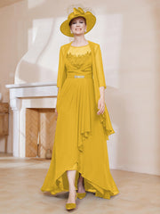 Robe en Mousseline à Col Illusion avec Veste Souci