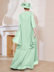 Robe en Mousseline à Col Illusion avec Veste Vert Menthe