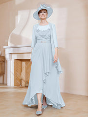 Robe en Mousseline à Col Illusion avec Veste Brume Grande Taille