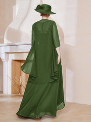Robe en Mousseline à Col Illusion avec Veste Mousse Grande Taille