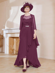 Robe en Mousseline à Col Illusion avec Veste Mûre