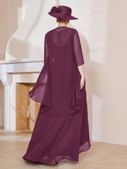 Robe en Mousseline à Col Illusion avec Veste Mûre