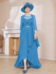 Robe en Mousseline à Col Illusion avec Veste Bleu Océan Grande Taille