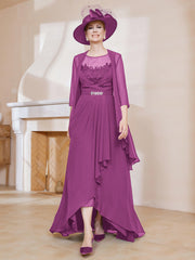 Robe en Mousseline à Col Illusion avec Veste Orchidee Grande Taille