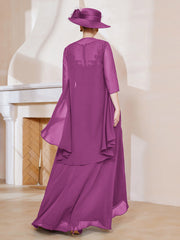 Robe en Mousseline à Col Illusion avec Veste Orchidee
