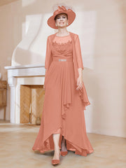 Robe en Mousseline à Col Illusion avec Veste Papaye Grande Taille
